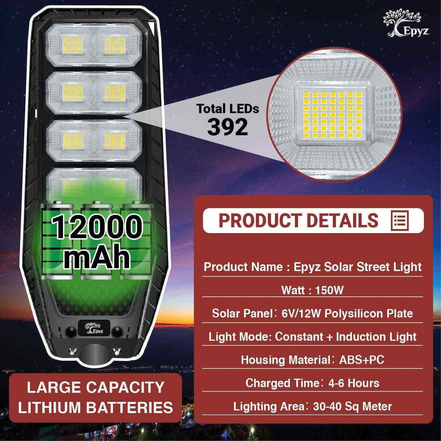 150 Watt Hexagon Solar Street Light (White Light)