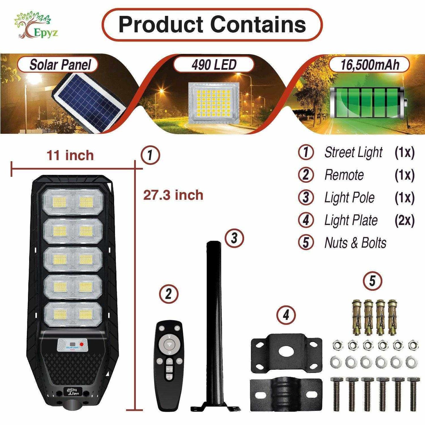 200 Watt Solar Street Light for Outdoor (Warm Light)