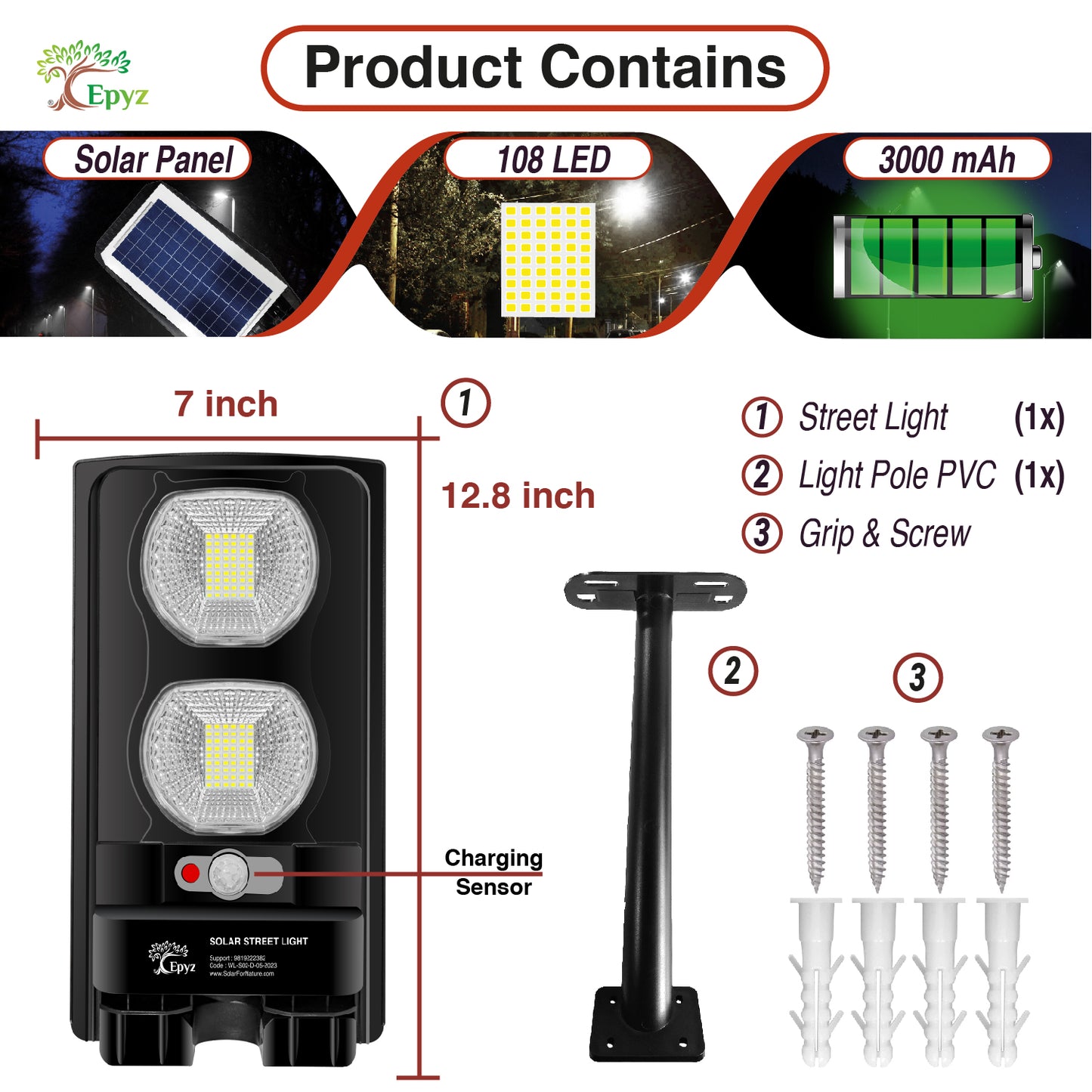 Solar Street Light For Garden Outdoor 20 Watt (White Light)