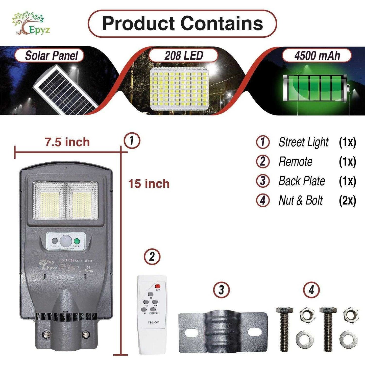 30 Watt Solar Street White Lights for Garden (Without Pole)
