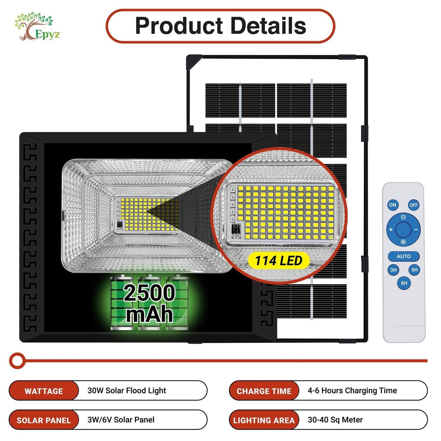 Solar 30Watt Warm Flood Light