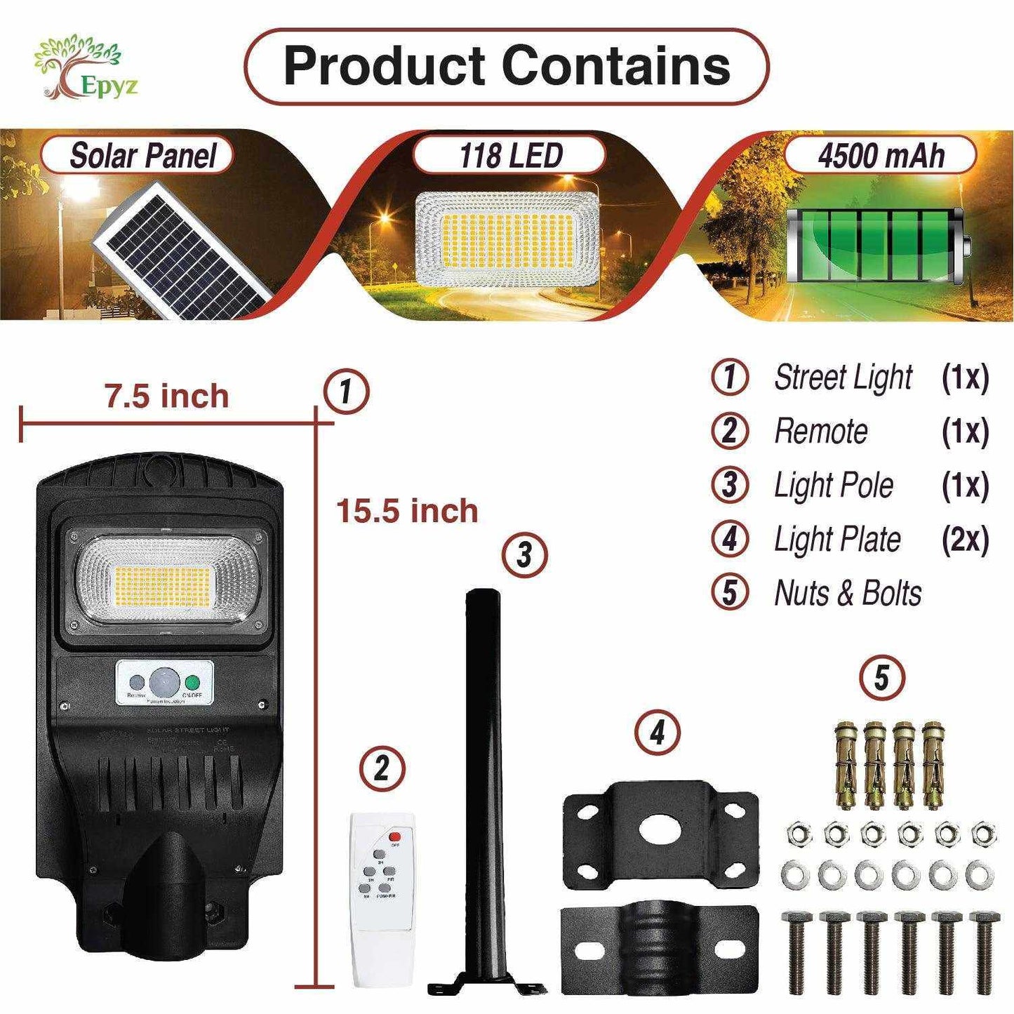 30 Watt Solar Street Warm Lights for Garden (With Pole)