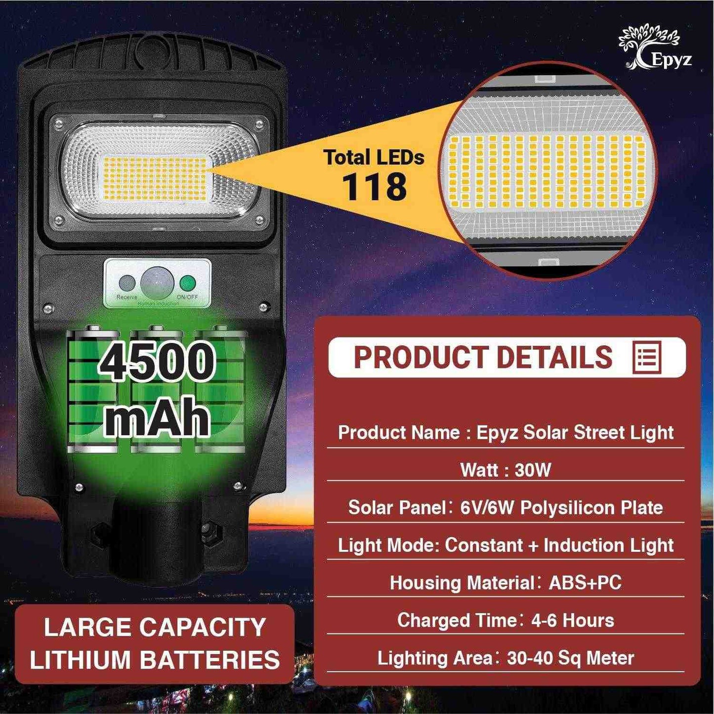 30Watt Solar Street Warm Light (Without Pole)