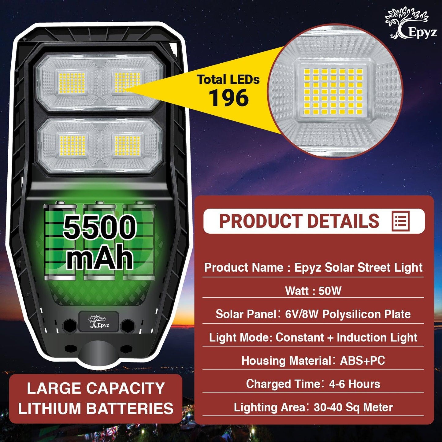 50 Watt Hexagon Street Light - Epyz