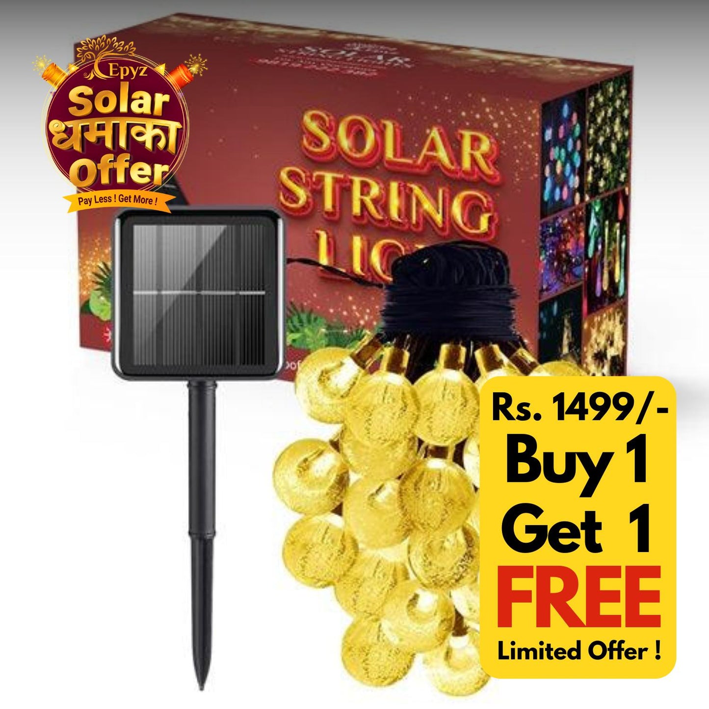 Led Ball Lights For Decoration | Solar Yellow Crystal Ball Lights( Buy 1 Get 1 Free ! )
