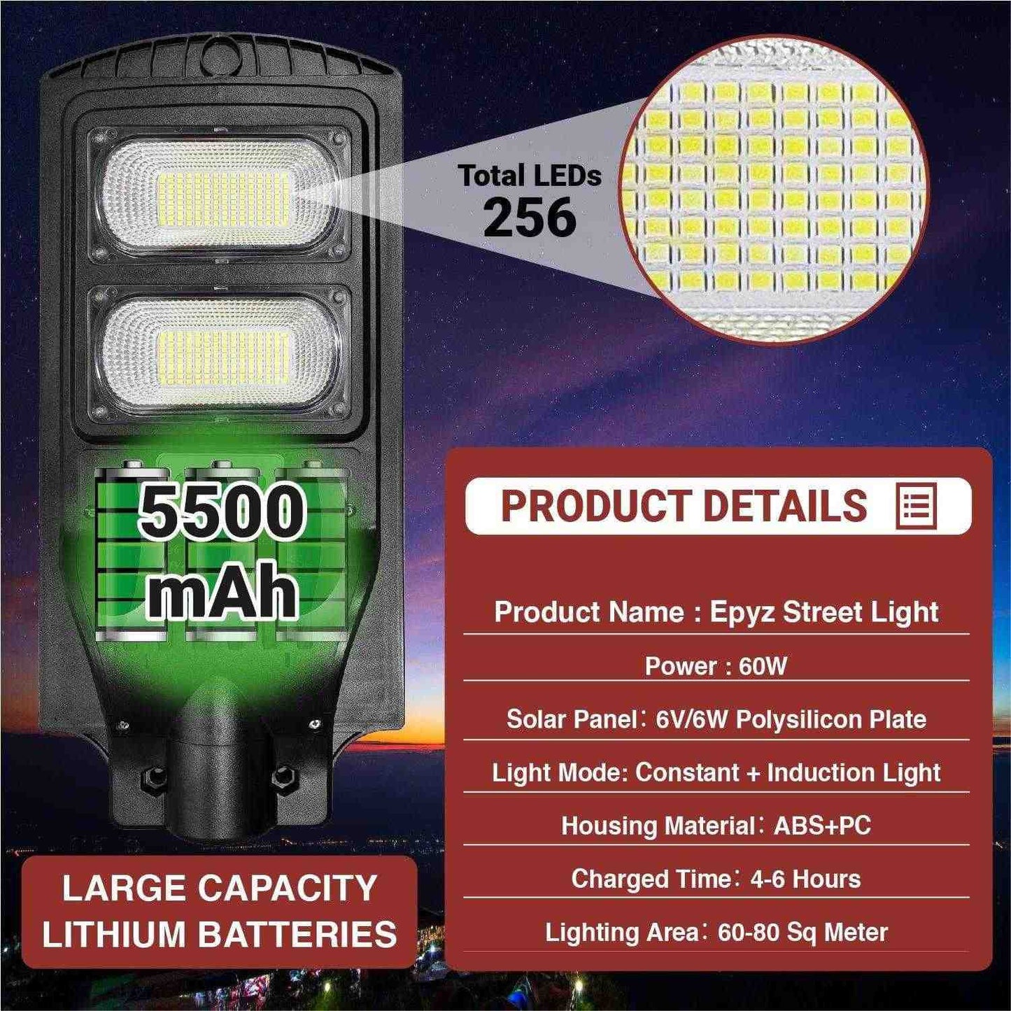 60 Watt Solar Street Lights for Outdoor ( White Light )