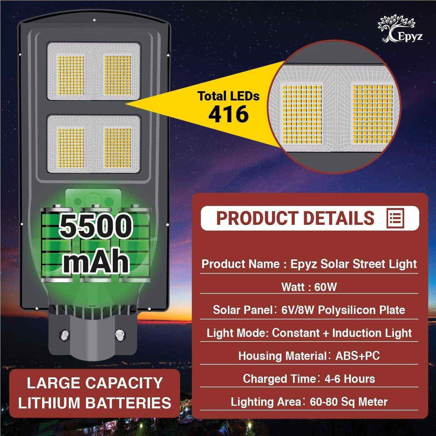 60 Watt Solar Street Lights ( Warm Light )
