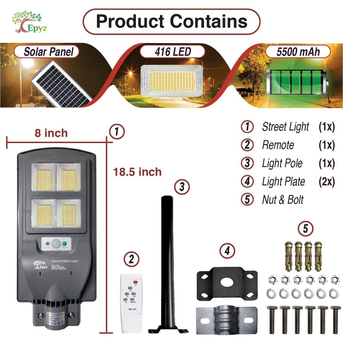 60 Watt Solar Street Lights for Garden (Warm Light )