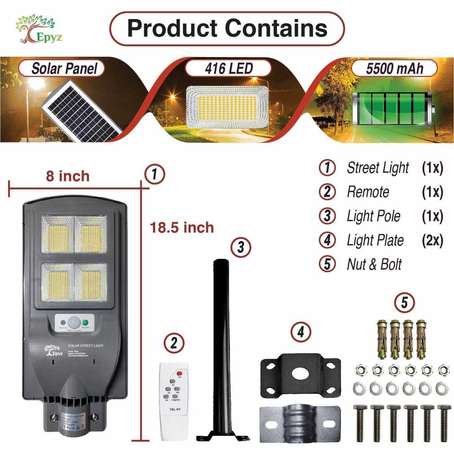 60 Watt Solar Street Lights for Garden (Warm Light )