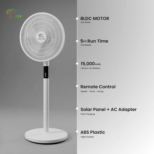 SOLAR PORTABLE RECHARGEABLE ADJUSTABLE PEDESTAL FAN 16 INCH (VF678)