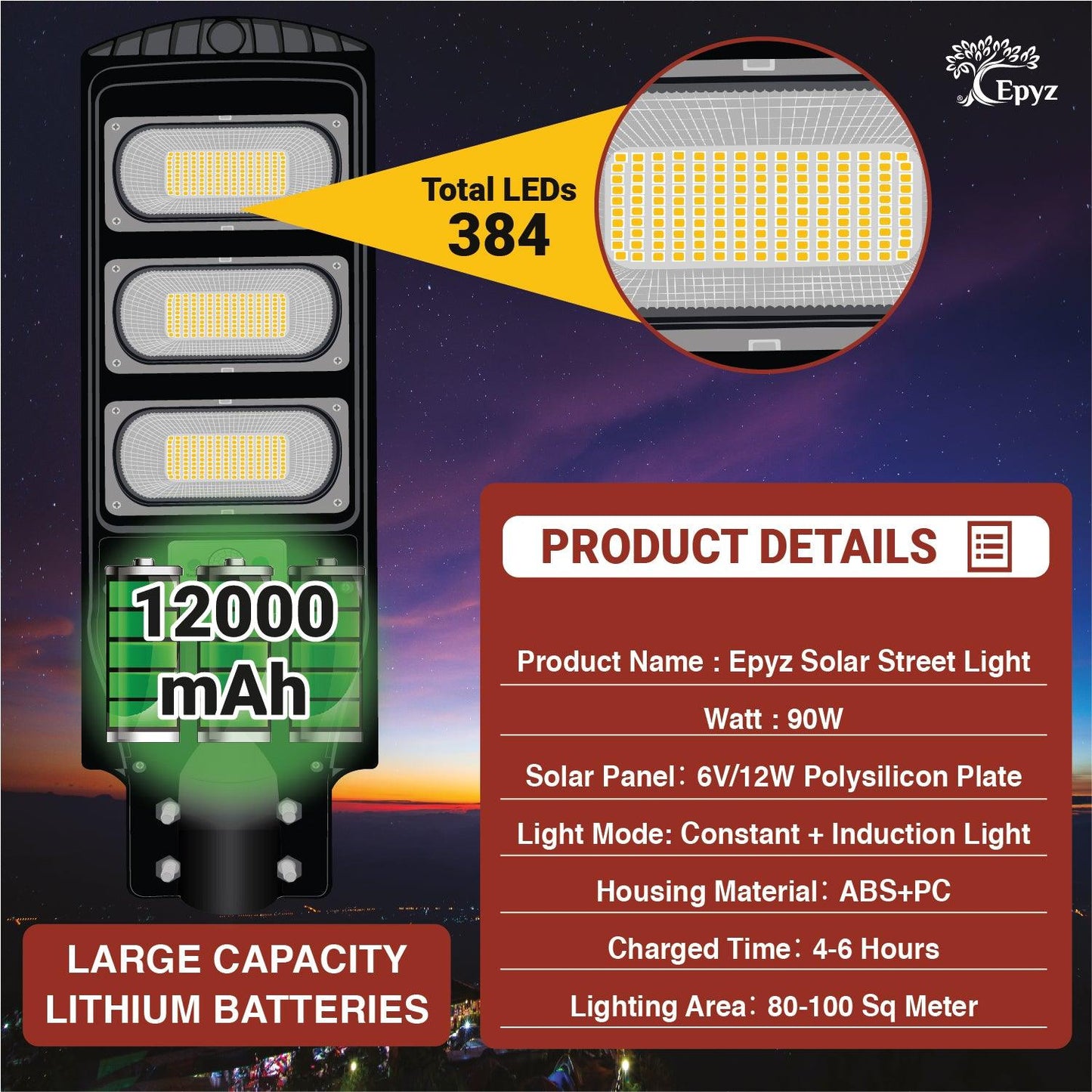 90 Watt Solar Street Lights (Warm Light)