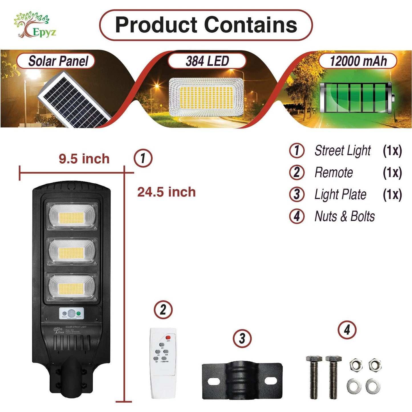 90 Watt Solar Street Lights (Warm Light)
