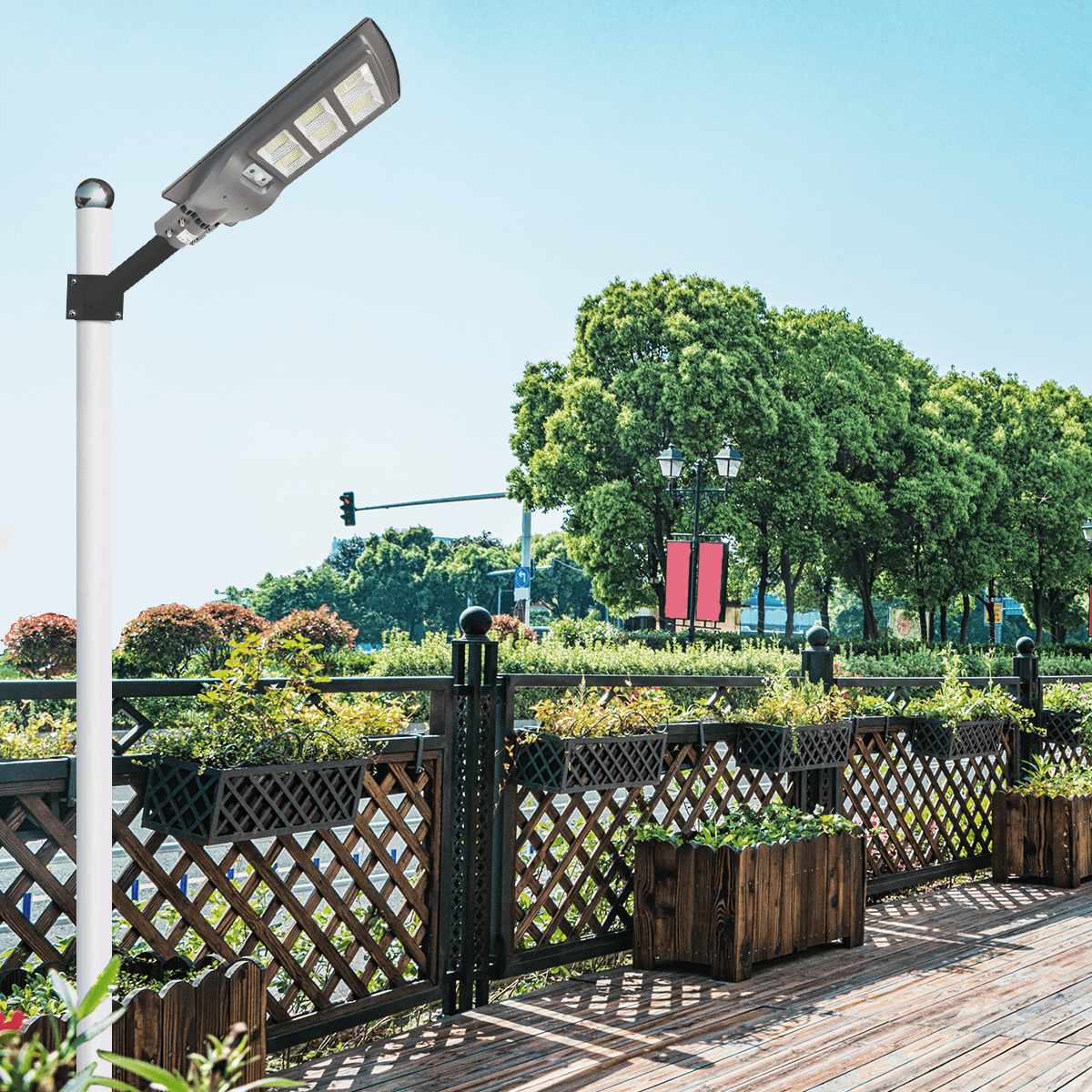 90 Watt Solar Grey Street Warm Lights With Motion Sensor (With Pole)