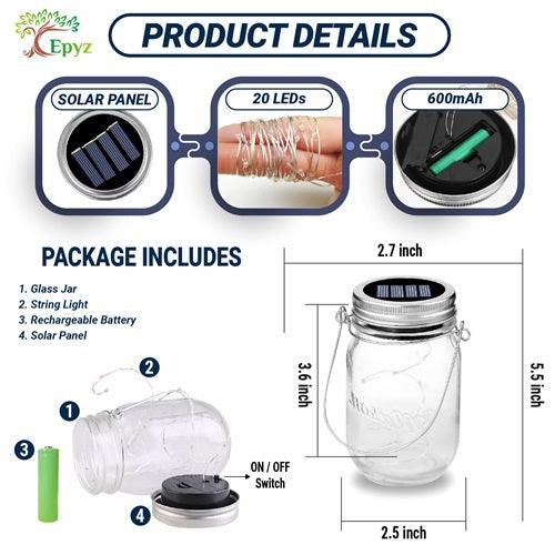 Hanging Jar Lights | Solar Glass Jar Multicolour Light