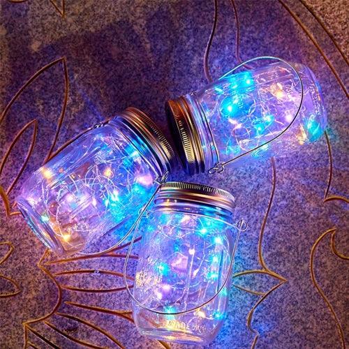 Hanging Jar Lights | Solar Glass Jar Multicolour Light