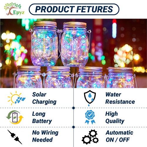 Hanging Jar Lights | Solar Glass Jar Multicolour Light