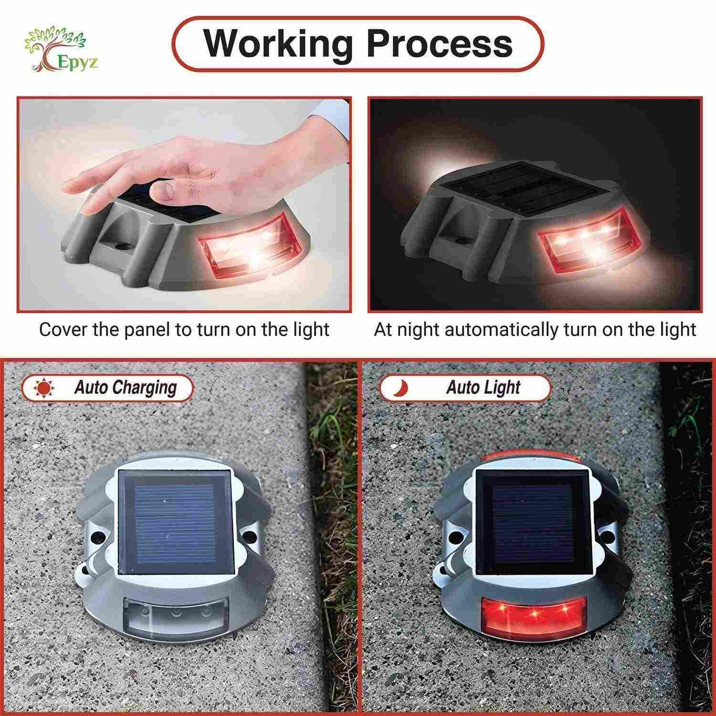 Solar Road Stud Round Red Light (Pack of 2)