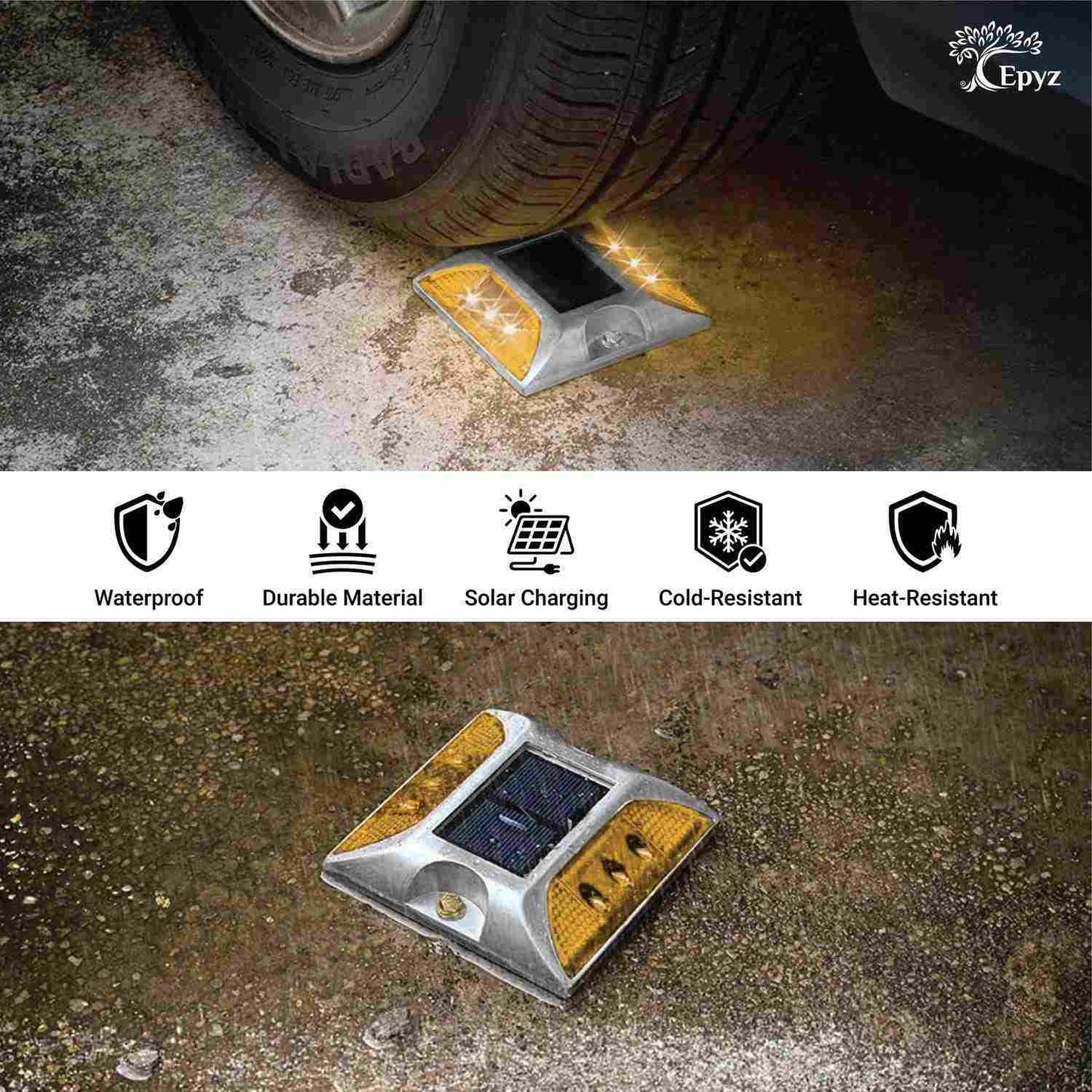 Solar Road Stud Yellow Light (Pack of 2)