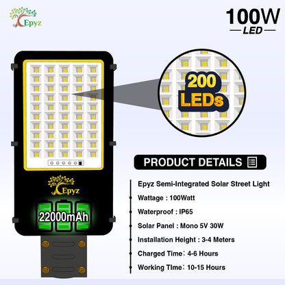 100 WATT SEMI-INTEGRATED SOLAR STREET LIGHT ALUMINIUM BODY