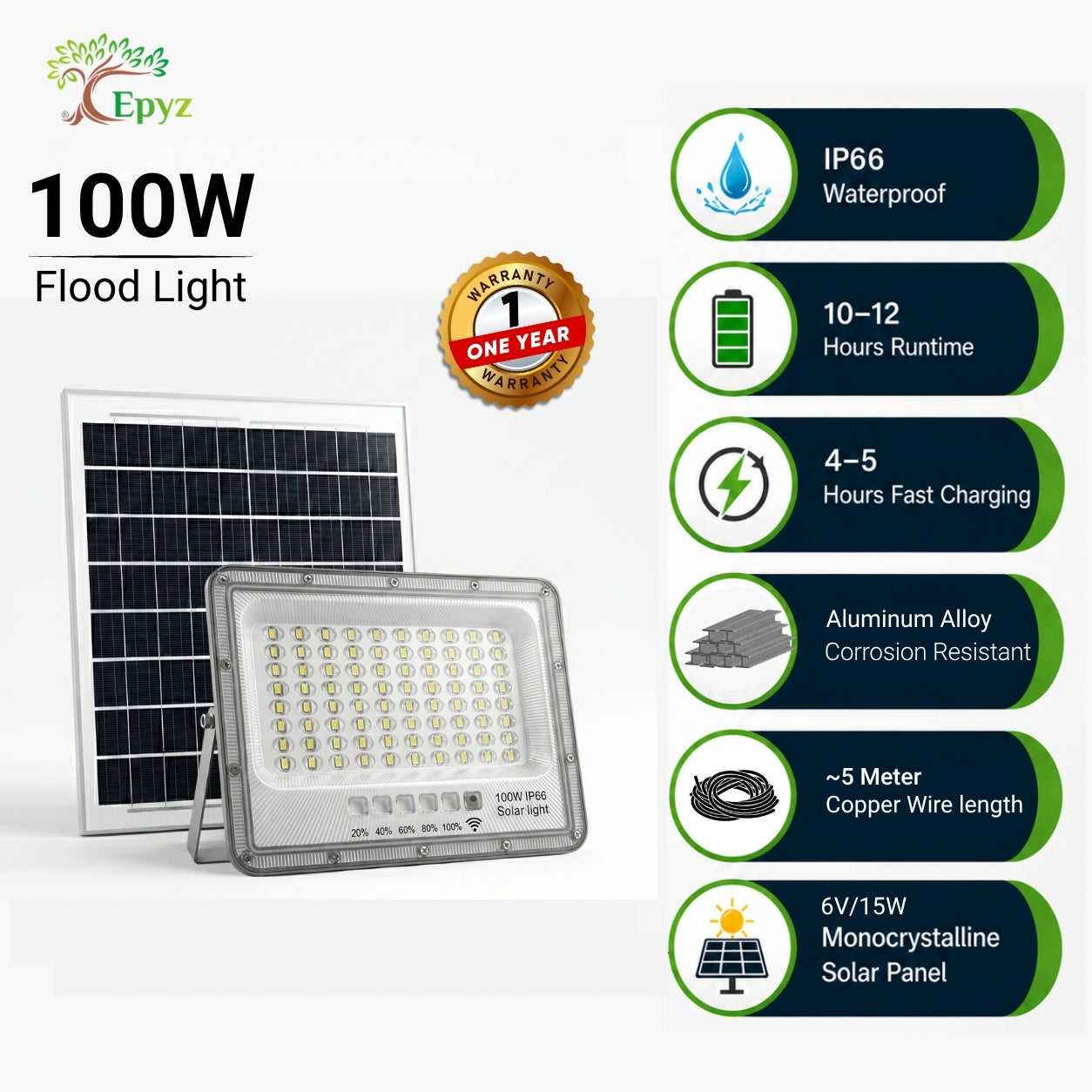 100WATT SOLAR FLOOD LIGHT WITH ALUMINIUM BODY