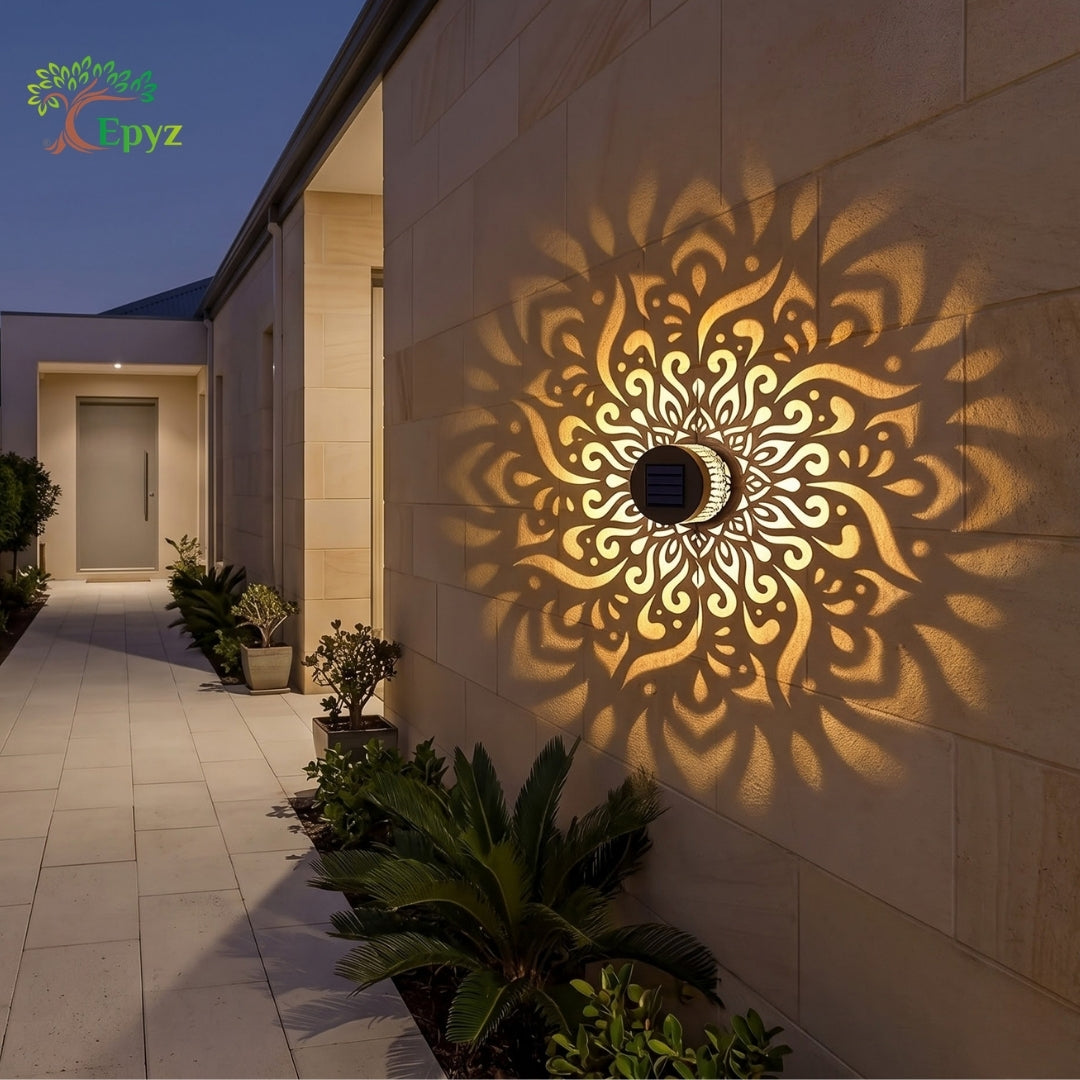 SOLAR MANDALA FENCE LIGHT OUTDOOR USE, WARM YELLOW