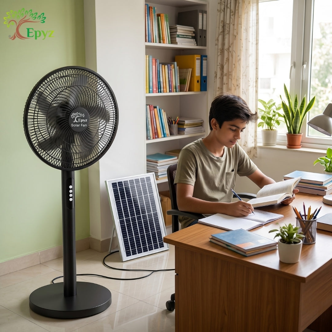 SOLAR BLACK PORTABLE PEDESTAL FAN - FS928
