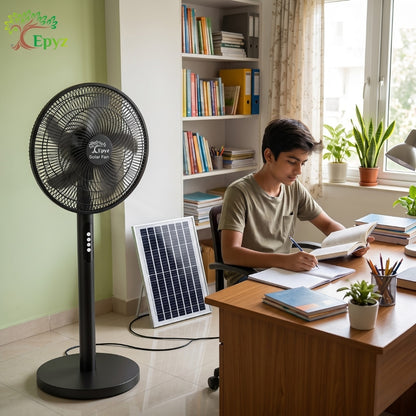 SOLAR BLACK PORTABLE PEDESTAL FAN - FS928
