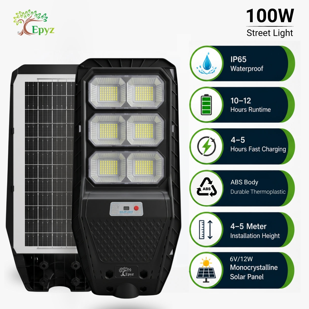 100 Watt Solar Street Light Without Pole (White Light)