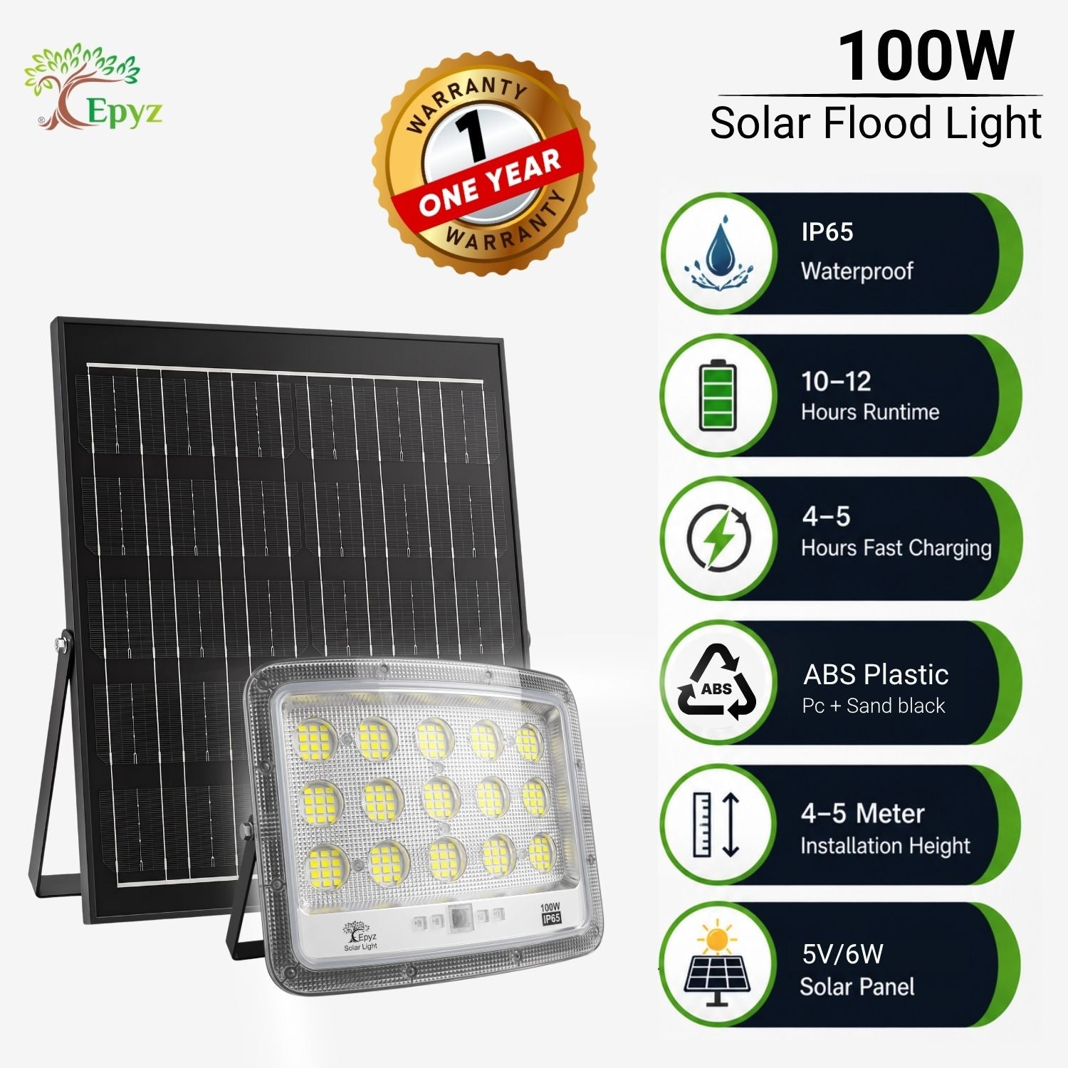 100W SOLAR FLOOD LIGHT WITH OPTICAL LENS LED