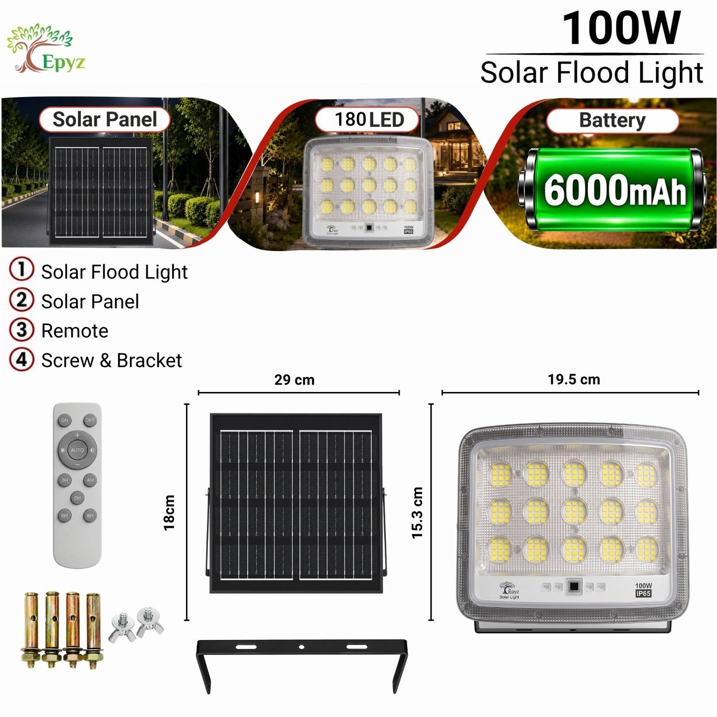 100W SOLAR FLOOD LIGHT WITH OPTICAL LENS LED