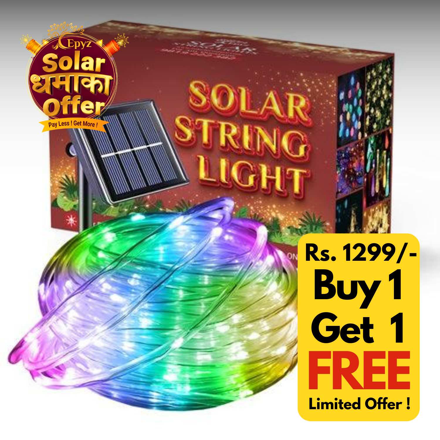 Solar Led Rope Lights Multicolour (50 Led) - ( Buy 1 Get 1 Free ! )