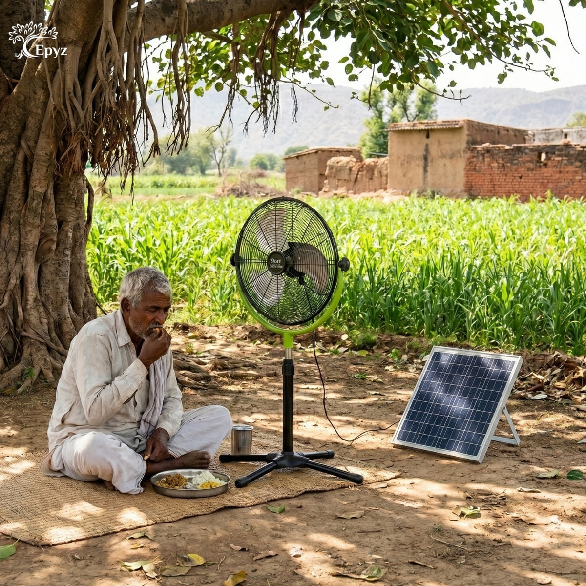 SOLAR POWERED PORTABLE  & RECHARGEABLE FAN - 14 INCH ALUMINIUM BODY (PEDESTAL FAN)