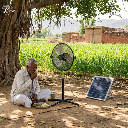 SOLAR POWERED PORTABLE  & RECHARGEABLE FAN - 14 INCH ALUMINIUM BODY (PEDESTAL FAN)