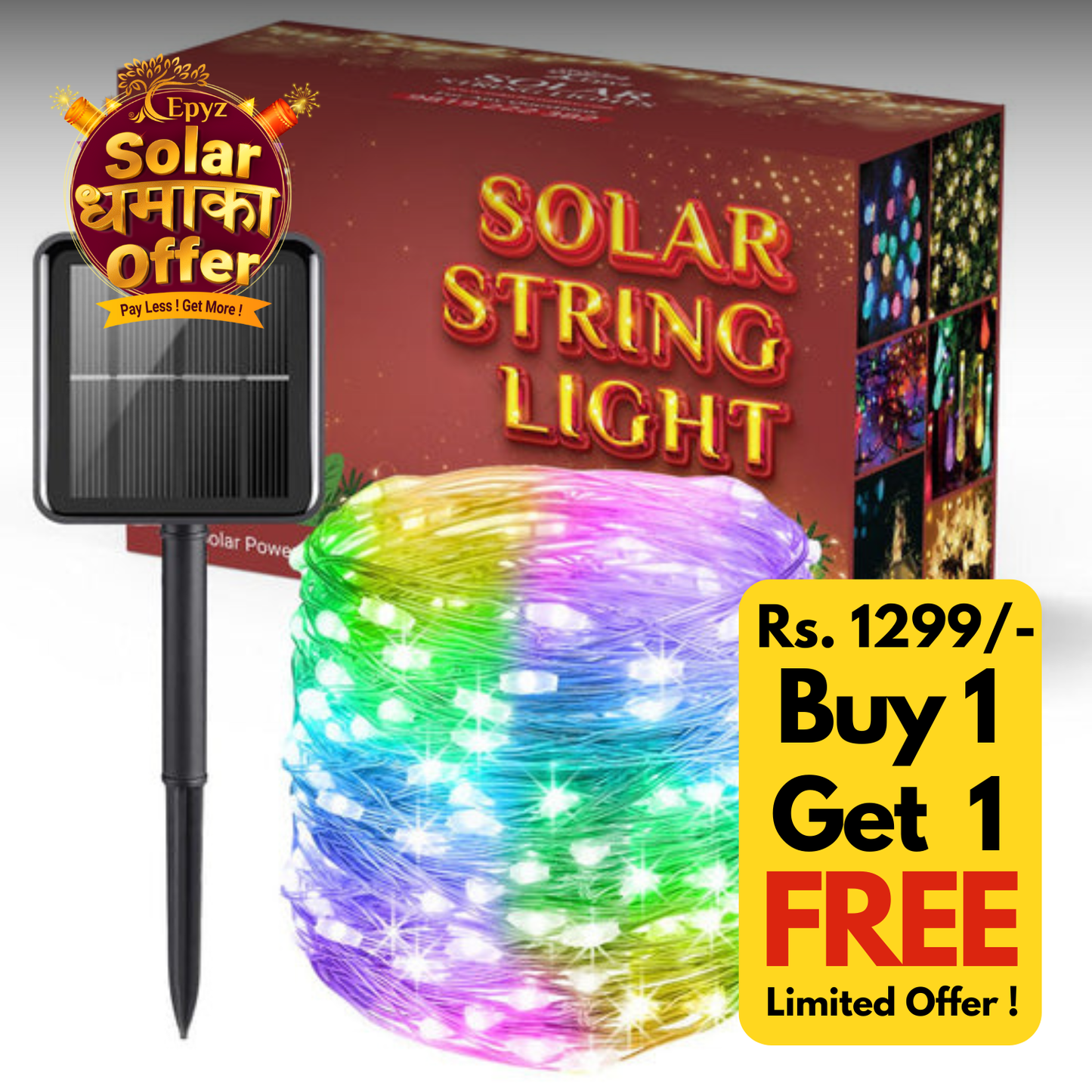 Solar Decorative Led Lights For Home 100 Led Multicolor - Epyz( Buy 1 Get 1 Free ! )