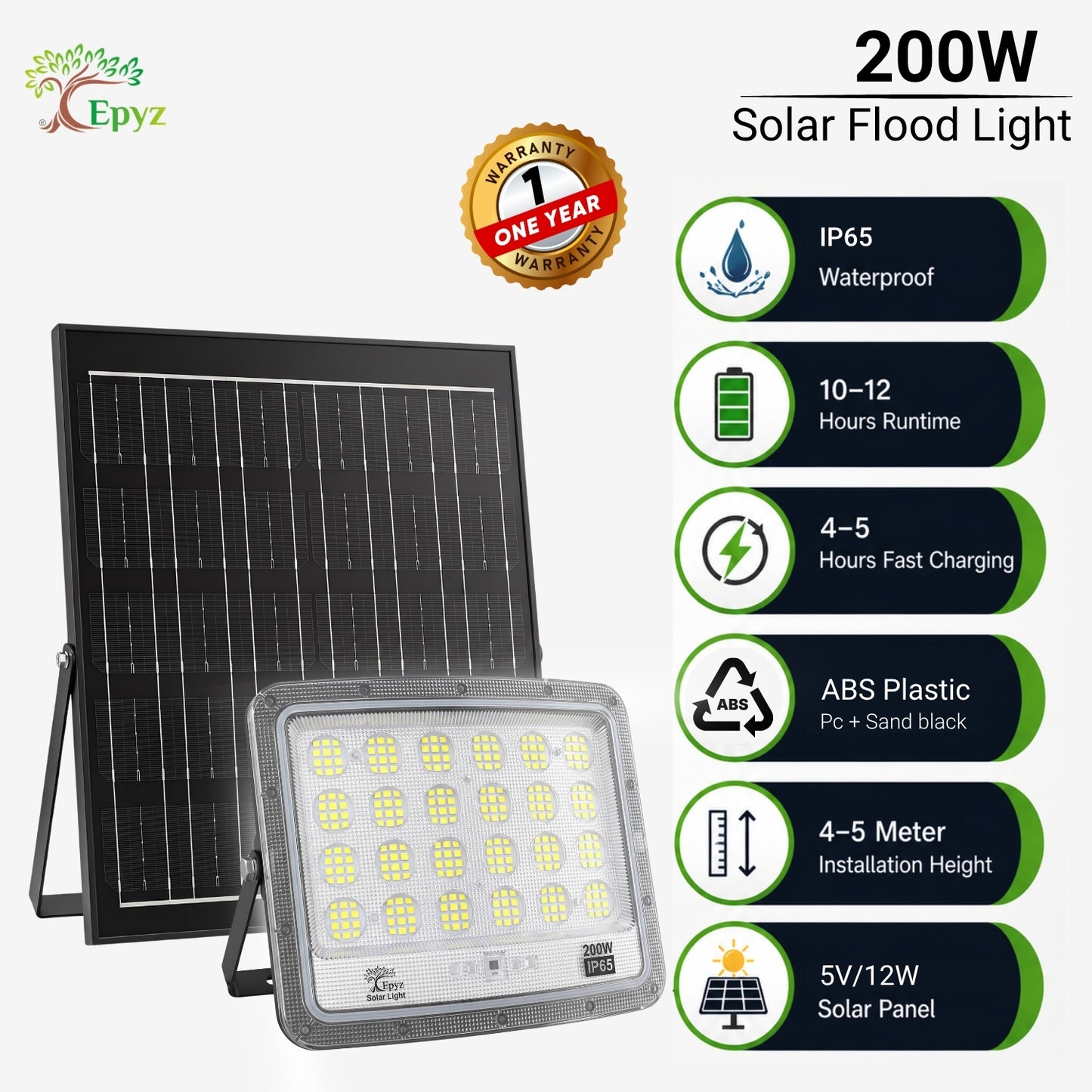 200W SOLAR FLOOD LIGHT WITH OPTICAL LENS LED