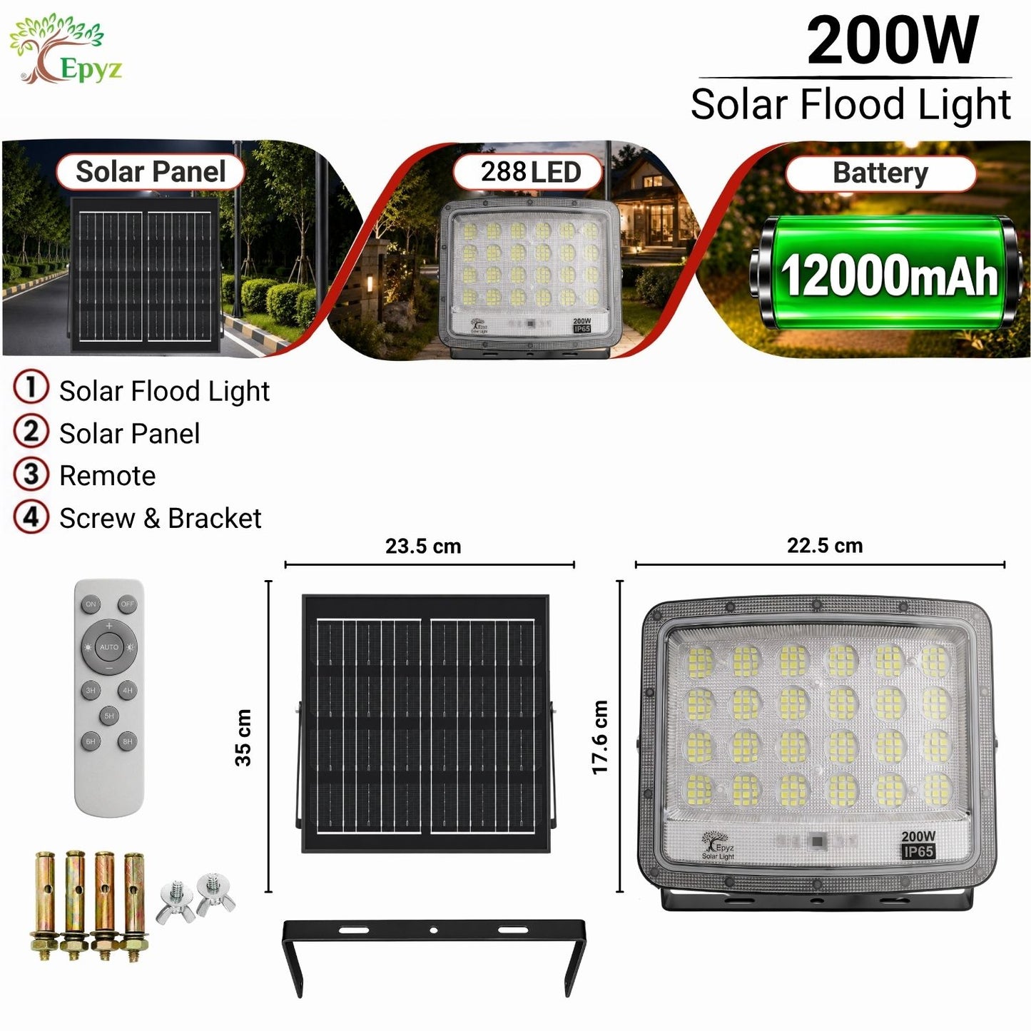 200W SOLAR FLOOD LIGHT WITH OPTICAL LENS LED