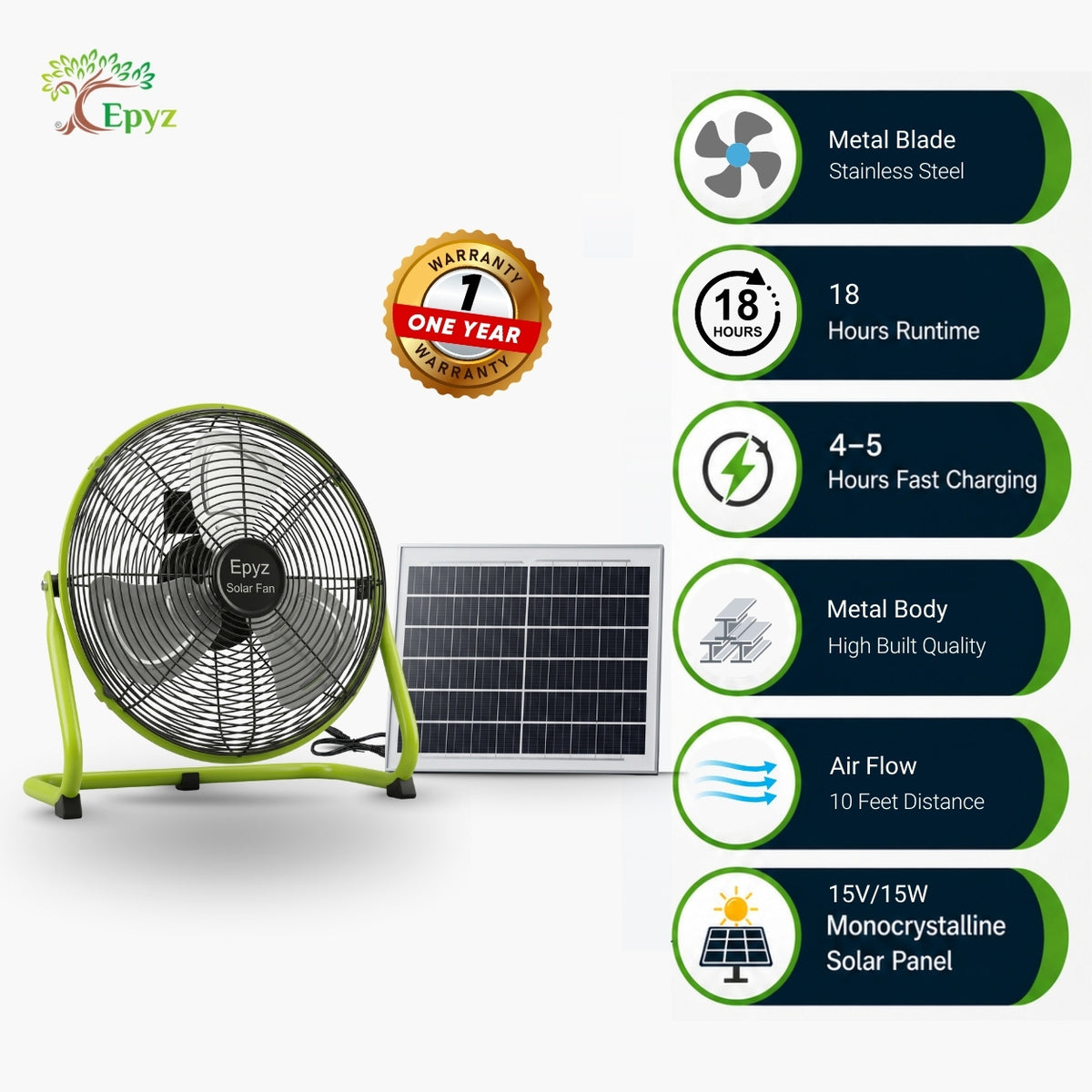 SOLAR POWERED PORTABLE  & RECHARGEABLE FAN - 14 INCH ALUMINIUM BODY (TABLE FAN )