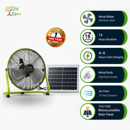 SOLAR POWERED PORTABLE  & RECHARGEABLE FAN - 14 INCH ALUMINIUM BODY (TABLE FAN )