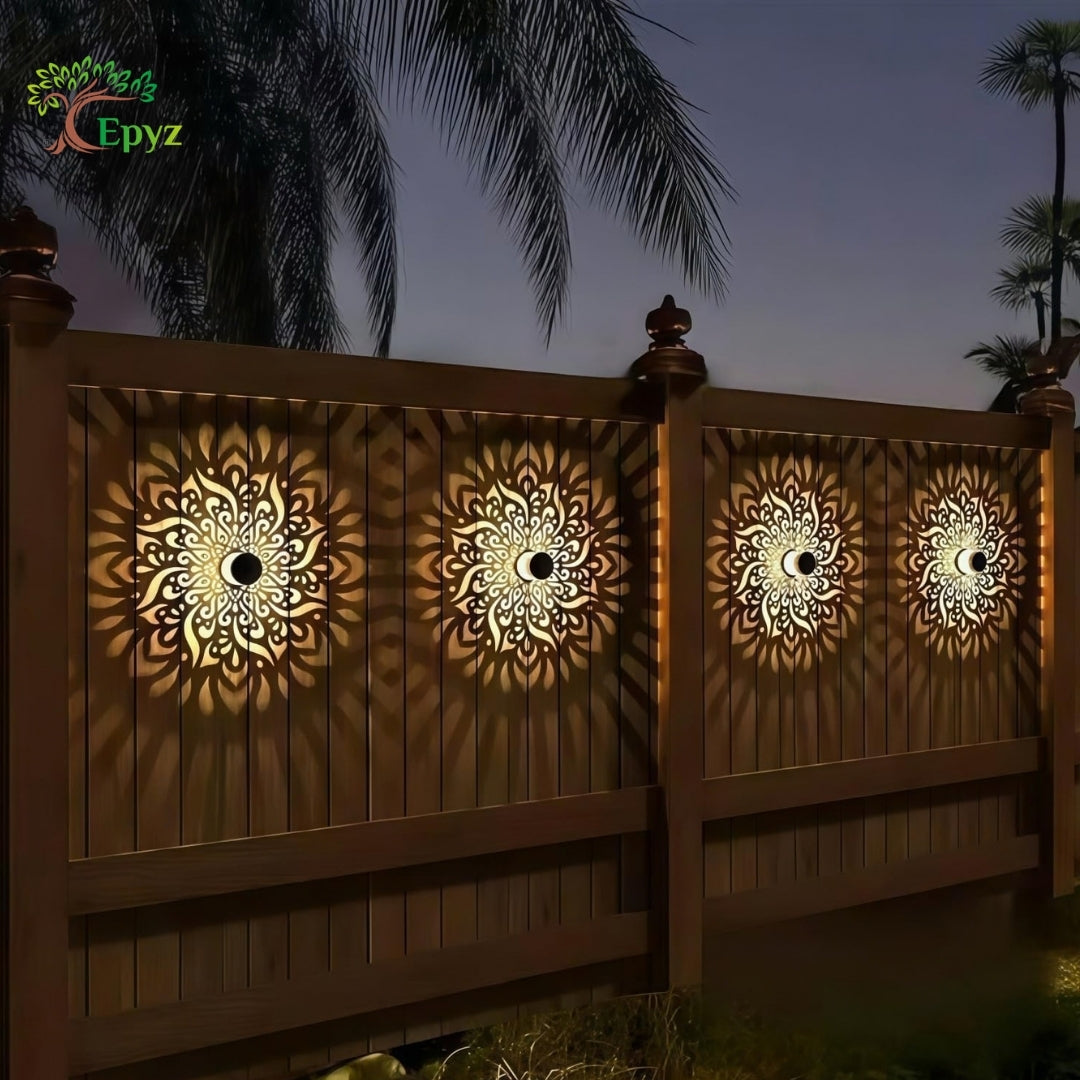 SOLAR MANDALA FENCE LIGHT OUTDOOR USE, WARM YELLOW