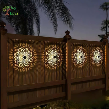 SOLAR MANDALA FENCE LIGHT OUTDOOR USE, WARM YELLOW