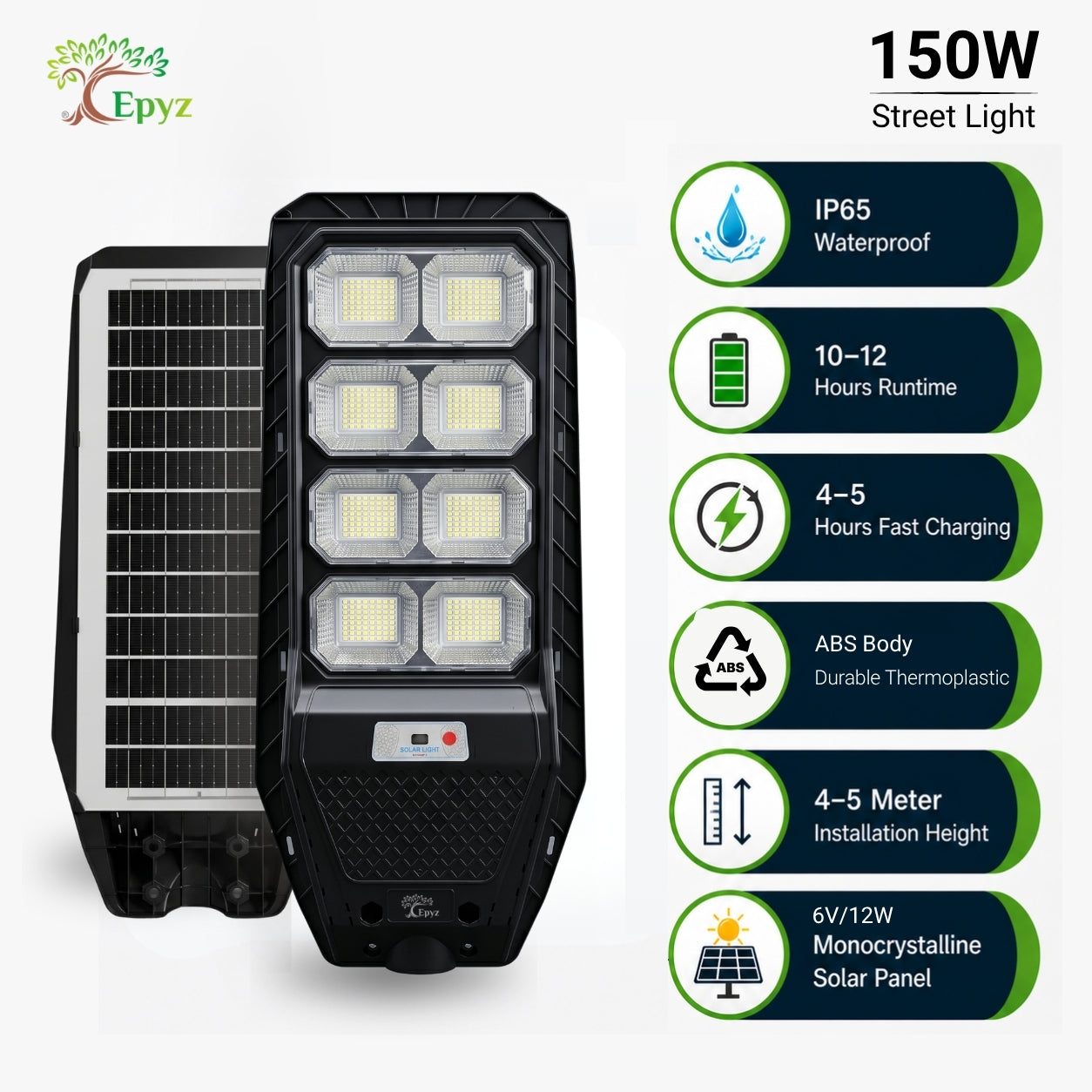 150 Watt Solar Street Light for Garden (White Light)