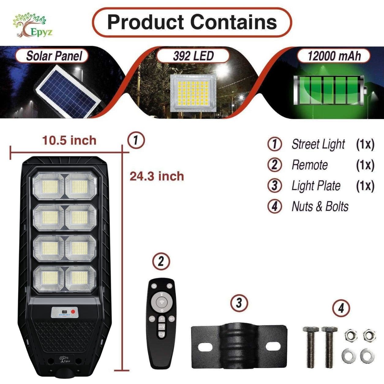 150 Watt Solar Street Light for Garden (White Light)