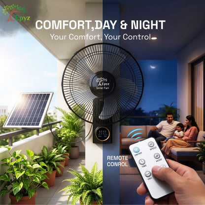 SOLAR PORTABLE & ADJUSTABLE BLACK WALL FAN - FS298