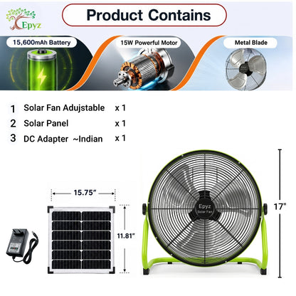 SOLAR POWERED PORTABLE  & RECHARGEABLE FAN - 14 INCH ALUMINIUM BODY (TABLE FAN )