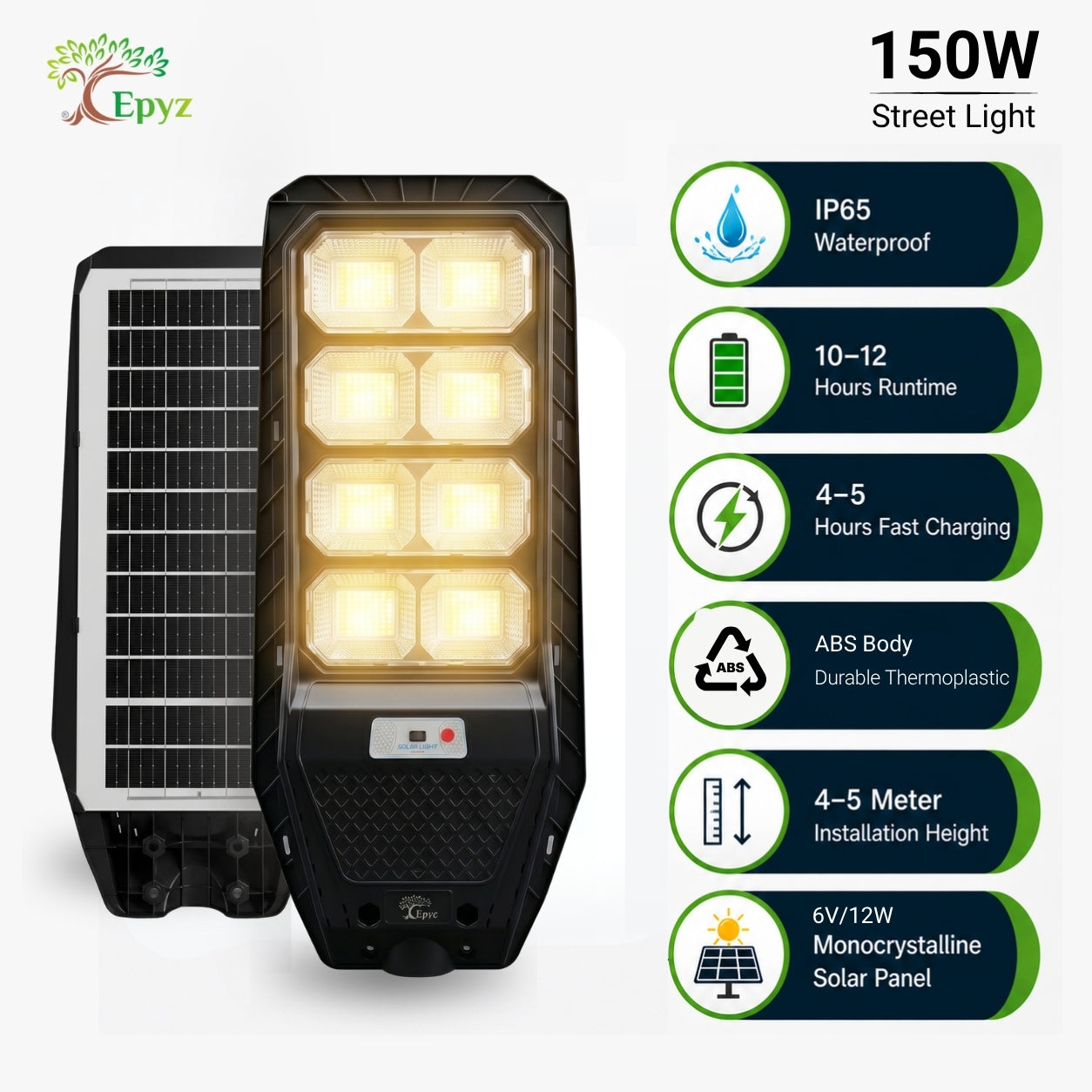150 Watt Solar Street Light (Warm Light)