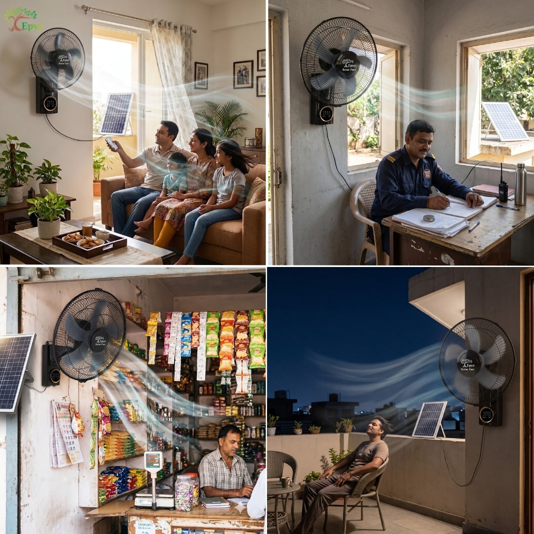 SOLAR PORTABLE & ADJUSTABLE BLACK WALL FAN - FS298