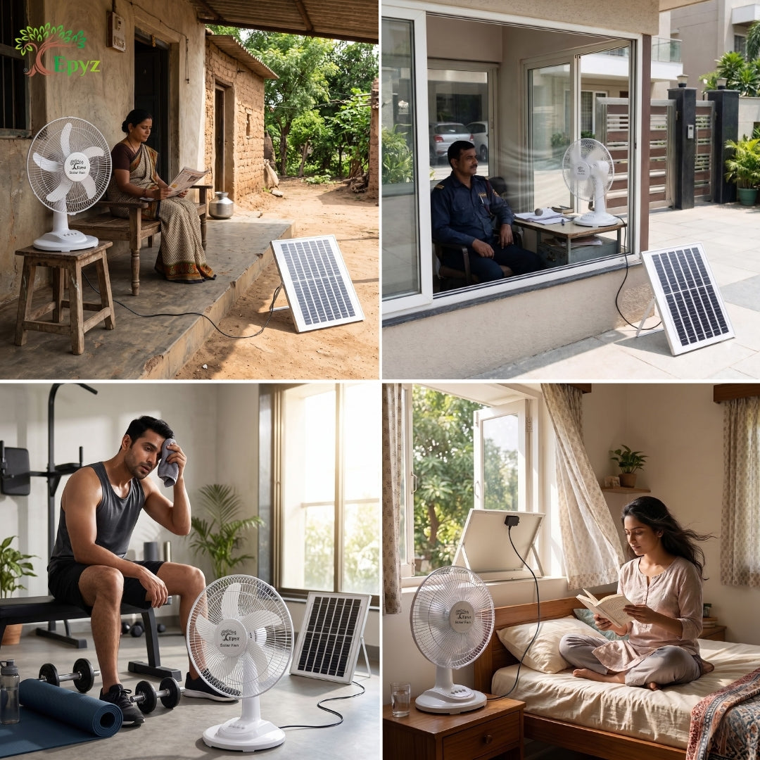 SOLAR PORTABLE ADJUSTABLE TABLE FAN WITH 3 GEAR - FS138