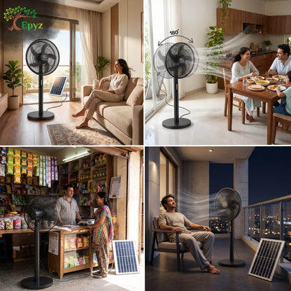 SOLAR BLACK PORTABLE PEDESTAL FAN - FS928
