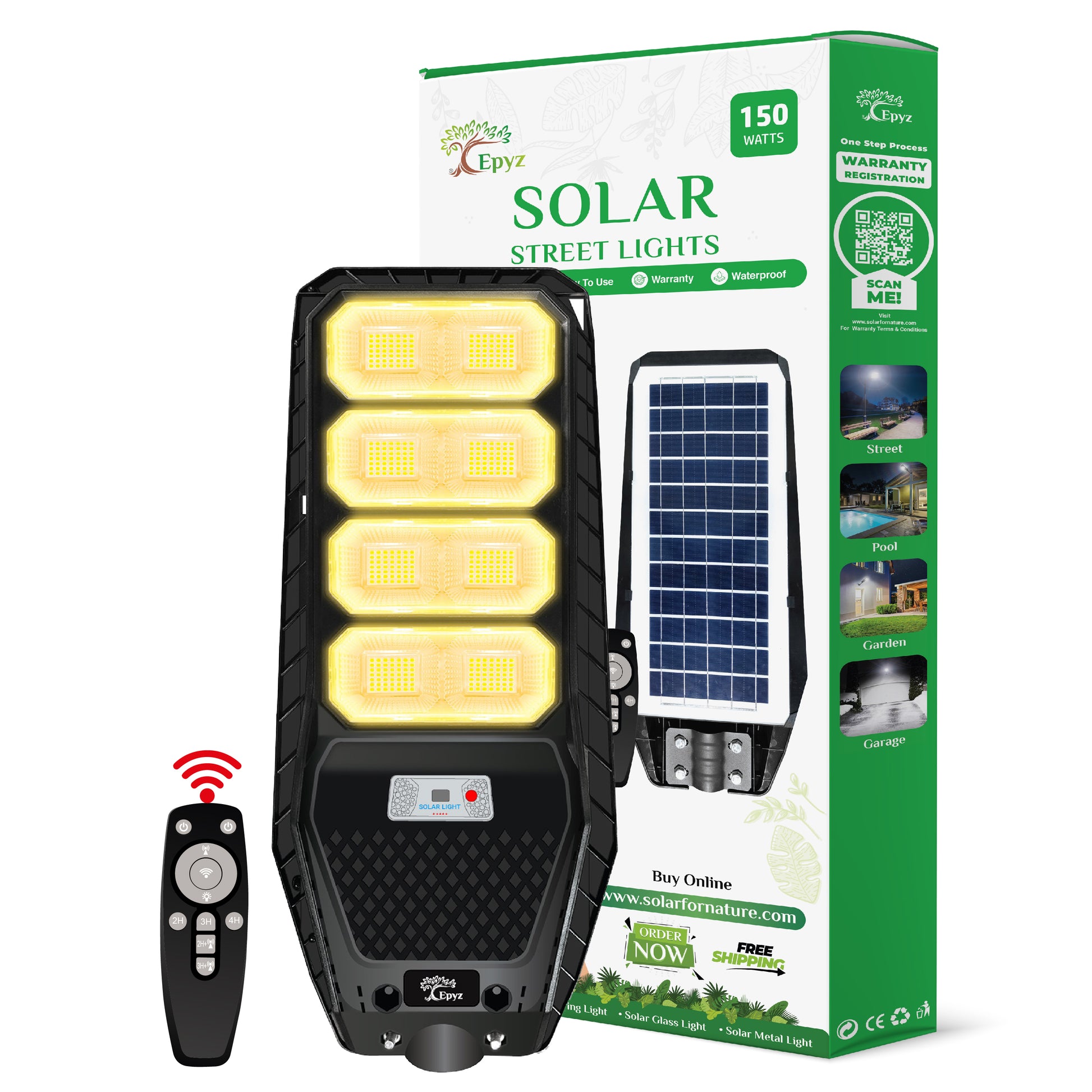 150 Watt Solar Street Light (Warm Light)