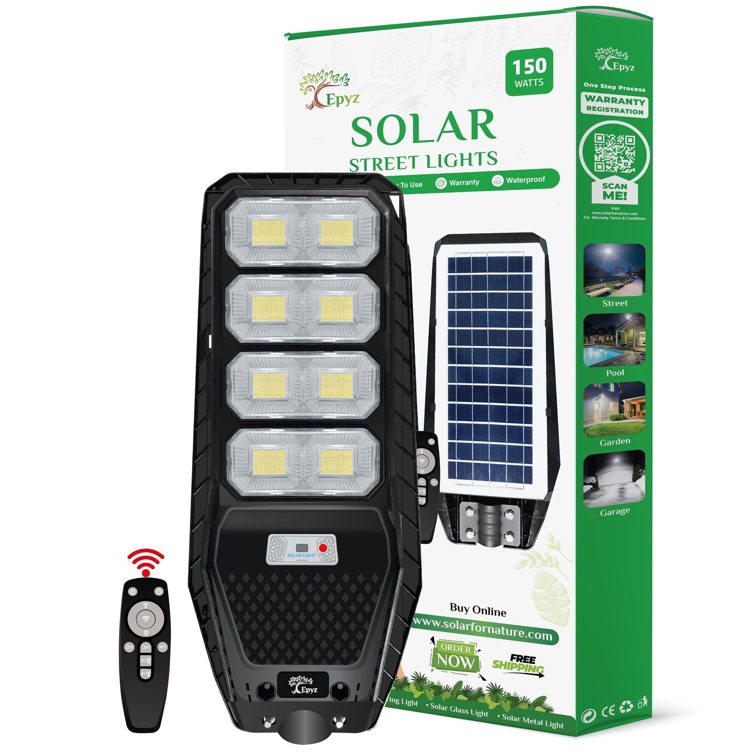 150 Watt Solar Street Light for Garden (White Light)